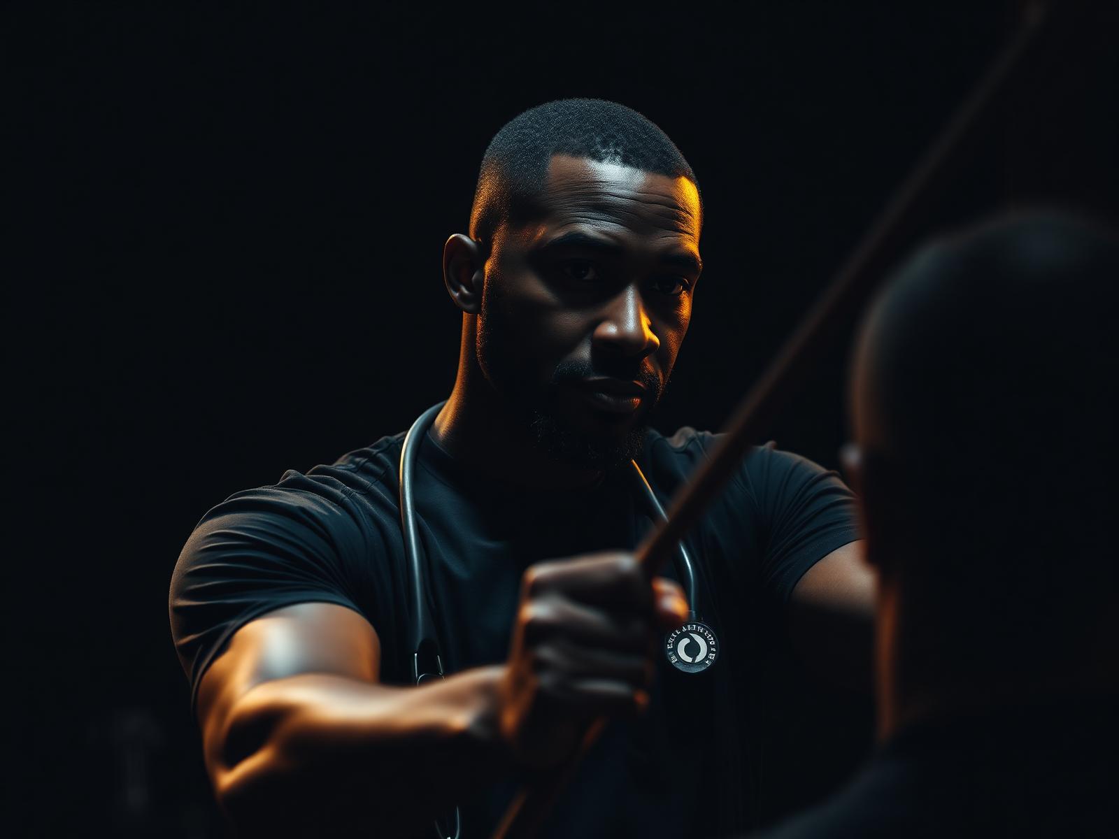 Dr. Javon Smith guiding a patient through resistance-band rehabilitation